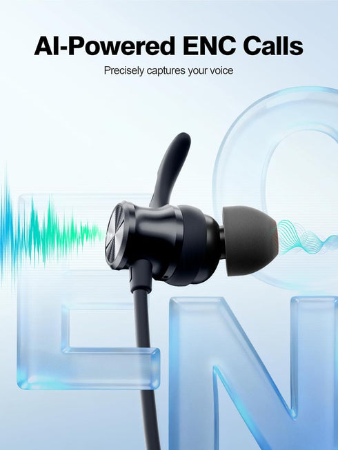 IPX7 50H Rythflo Neckband Bluetooth Headphones, ENC Sweatproof Sport Earbuds with AI-Enhanced Mic Vibration Call Alert