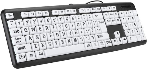 Luqeeg Large Print Computer Keyboard, USB Wired 104 Keys Black White High Contrast Keyboard for Low Vision Users