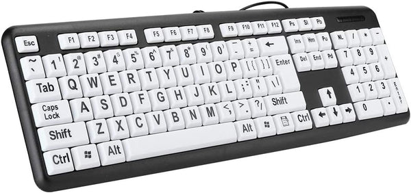 Large Print Computer Keyboard, 104 Keys USB Wired for Visually Impaired Individuals, Wired Keyboard for Seniors in Low