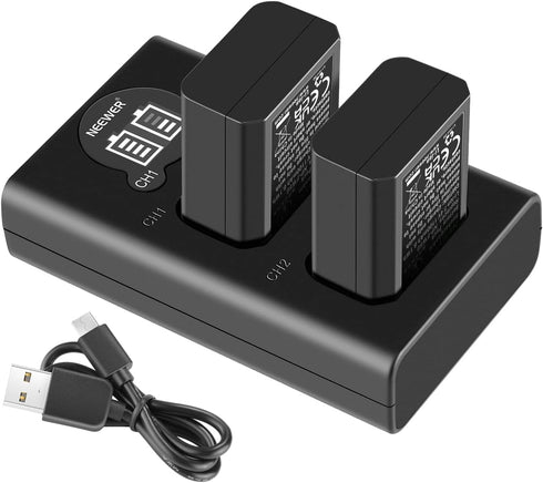 NEEWER NP-FW50 Camera Battery Charger Set, Compatible with Sony ZV-E10 A7 Series, 2 Pack 1100mAh Batteries, Dual Charger
