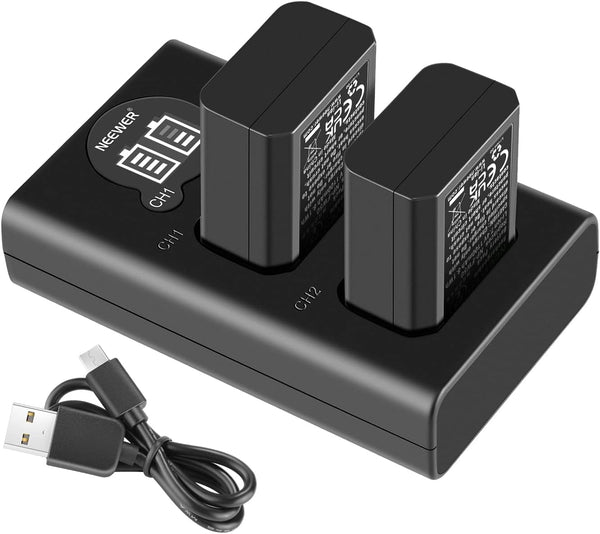 NEEWER NP-FW50 Camera Battery Charger Set, Compatible with Sony ZV-E10 A7 Series, 2 Pack 1100mAh Batteries, Dual Charger