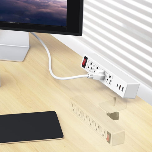 VILONG Desk Clamp Power Strip with 10 AC Outlets, PD20W USB-C, 6ft Extension Cord, Removable Clamp Power Socket