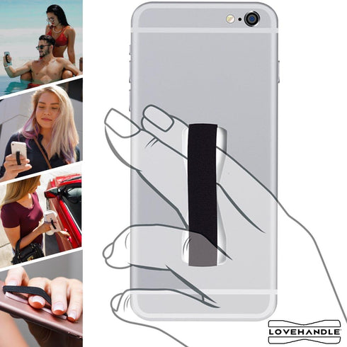 LOVEHANDLE Universal Phone Grip - Black Elastic Strap with White Base - Fits Most Smartphones, Mini Tablets