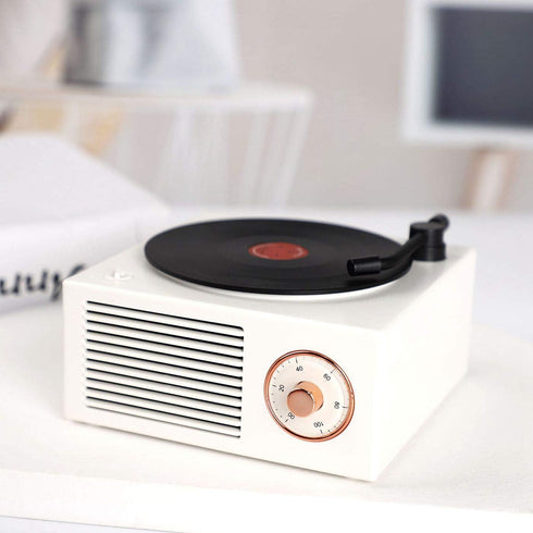 Old Fashioned Classic Style Bluetooth Speaker Cute White Look Creative Vinyl Record Player Gift for Girls Bass Enhancement Loud Volume Black Glue Speaker by Benzama