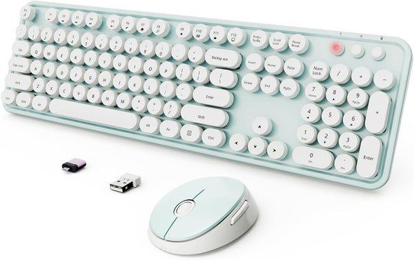 Wireless Keyboard and Mouse Combo, Ergonomic Full Size Typewriter Retro Keyboard, Compatible with Windows, PC for Home