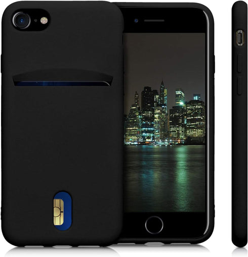 kwmobile Case for Apple iPhone SE (2022), SE (2020), iPhone 8, iPhone 7, Black Soft TPU Phone Cover with Card Holder