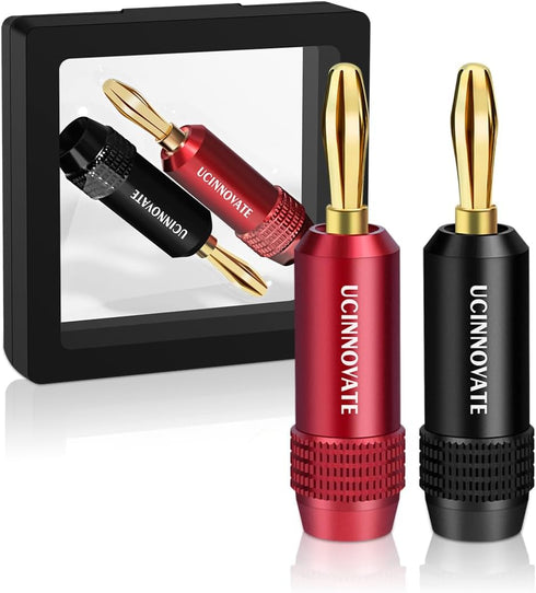 UCINNOVATE Speaker Terminal Connector Banana Plugs, 4PCS 24K Gold Plated 4mm for HiFi Connection to Amplifiers