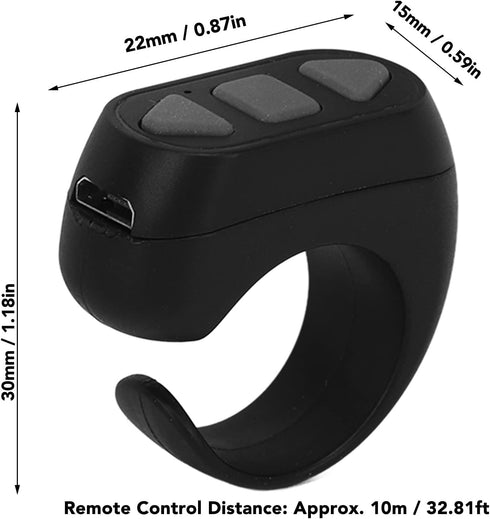 App Page Turner Bluetooth Remote Control for Cell Phone Camera Video Recording, Tiktok Reading App (Black)