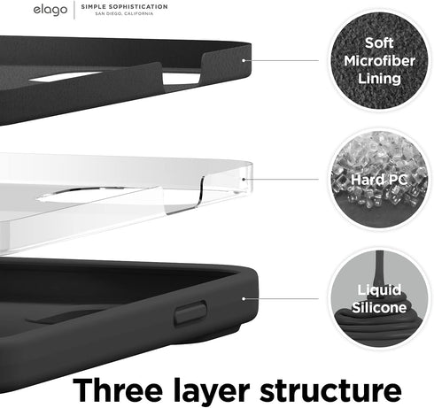 elago Liquid Silicone Case Compatible with iPhone 13 (6.1 inches), Premium Silicone Case, Full Protection Case – Shockproof Cover with 3 Structures, Soft Microfibre Prevents Scratches (Black)