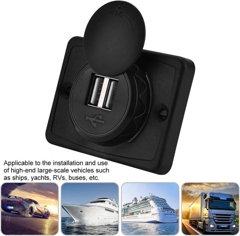Aramox Car USB Dual Port Socket Outlet, 3.1A Black ABS 12V with LED
