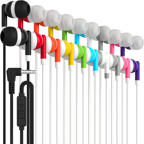 Maeline Bulk Earbuds with Microphone, Noise Isolating in-Ear Headphones for Classroom, Library, Travel, 3.5mm Wired