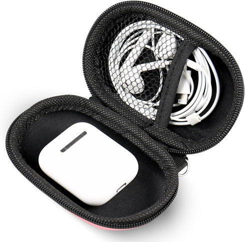 Hard EVA Earbud Case, Small Zipper Pouch for Wired Earphones, Compatible with Oval Wireless Earbuds (Pink)