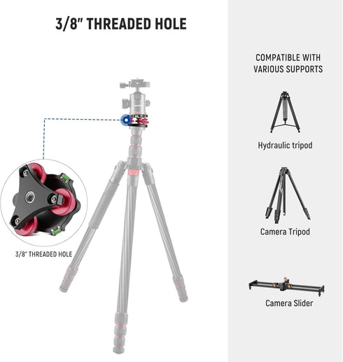 NEEWER Tripod Head Leveling Base Camera Leveler, Aircraft Grade Aluminum Alloy, 3 Axis Tri Wheel Head