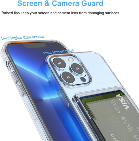 ?Upgrade? iPhone 13 Pro Max Clear Wallet Case - Anti-Yellowing Slim Fit Thin TPU Bumper + PC Back Case with 2 Cards