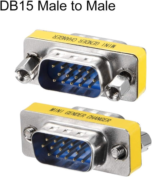 uxcell DB15 VGA Gender Changer, 15 Pin Male to Male, 3-row Mini Coupler Adapter Connector for Serial Applications, Blue