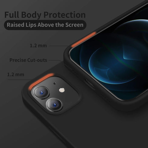 Cordking Silicone Shockproof Case for iPhone 12/12 Pro, Soft Anti-Scratch Microfiber Lining, 6.1 inch, Black