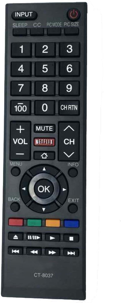 New Remote Control CT-8037 for Toshiba LED Smart HDTV - Compatible with 40L3400, 50L3400, 58L5400, 65L5400 Models