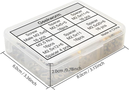 Geekworm for Raspberry Pi Installation Tool - 100 Pcs/Lot M2.5 Series Hex Brass Spacer/Standoffs with Storage Case