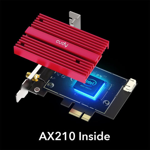 Cudy AX5400 Wireless WiFi 6E PCIe Card for PC - Bluetooth 5.2, AX210 Module, Windows 11, 10, 802.11ax/ac/a/b/g/n
