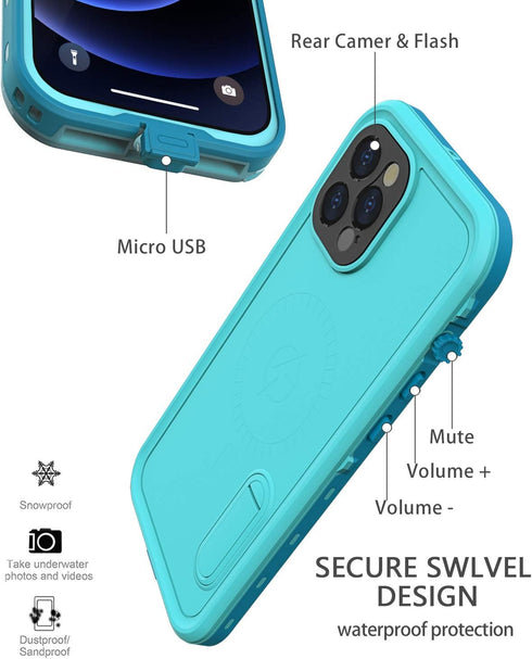 Diverbox Waterproof Case for iPhone 12 Pro Max - Durable Shockproof Cover with Kickstand and Screen Protector