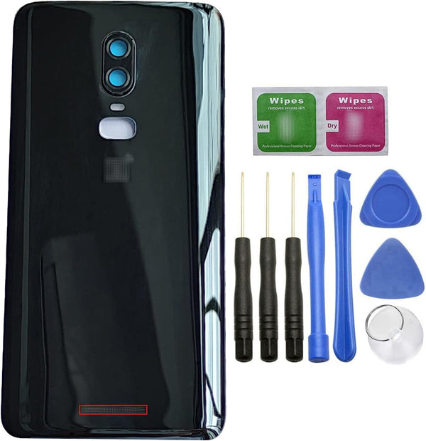 ubrokeifixit Oneplus 6 Rear Panel Back Glass Door Cover Replacement, Pre-Cut Tape Mirror-Black, 6.28" A6000 A6003