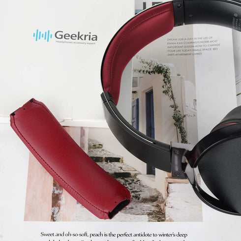 Geekria Protein Leather Headband Pad for Sony MDR-XB950BT, Headphones Replacement Band (Red)