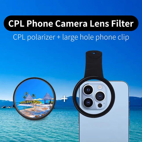52mm Clip-on CPL Phone Camera Lens Filter, Universal CPL Filter Compatible with iPhone, Samsung, Android Smartphones