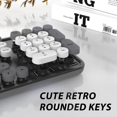 Wireless Keyboard Mouse Combo, 104 Keys Cute Wireless Keyboard with Number Pad for Windows, Grey