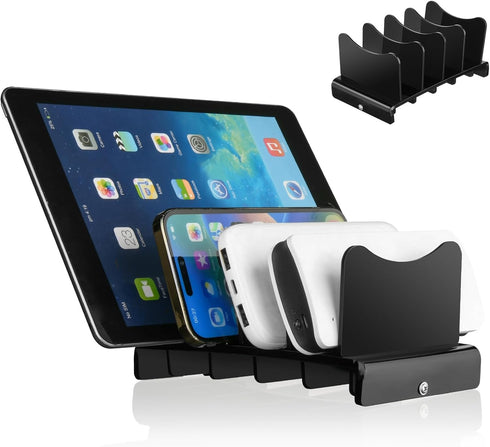 Acrylic Multi Device Organizer Stand, 4 Slots Desktop Storage Holder for Portable Charger Power Banks, Compatible with