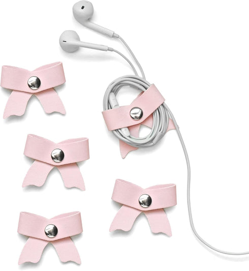 SenseAGE 5 Pack Cord Organizer, Leather Cable Management, Earphone Winder, Storage Straps for Electronics - Pink