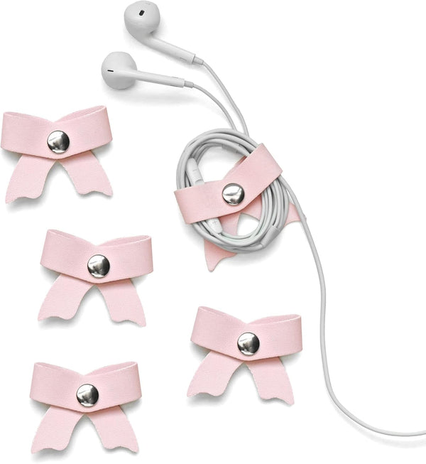 SenseAGE 5 Pack Cord Organizer, Leather Cable Management, Earphone Winder, Storage Straps for Electronics - Pink