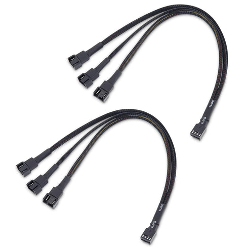 Cable Matters 2-Pack 3 Way 4 Pin PWM Fan Splitter Cable - 12 Inches / 30cm, 1x PWM-Controlled Fan with 2 Follower Fans