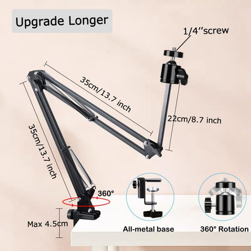 YIYANT Overhead Tripod Mount for Camera Webcam Ring Light, Long Over Head Articulating Arm with Phone Holder and Ball