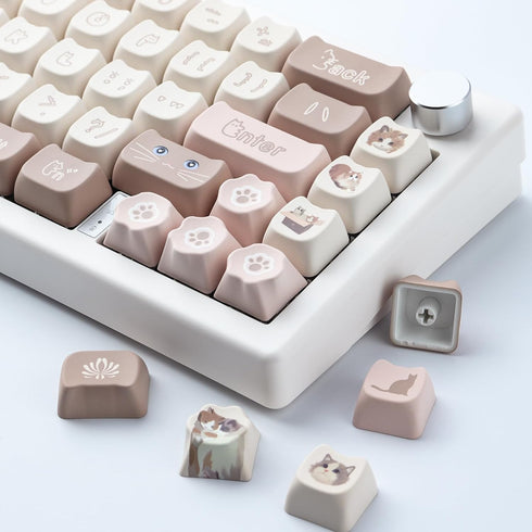 Hyekit PBT Keycaps for Mechanical Keyboard, 144 Keys Cute Cat Keycaps, Dye-Sublimation Custom Keycaps for Cherry