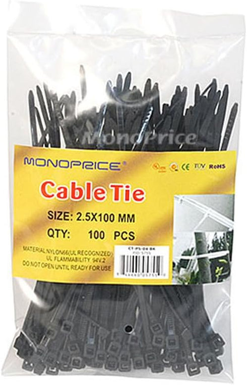 4-inch Cable Tie, 100pcs/Pack, Black, 18 lbs Max Weight