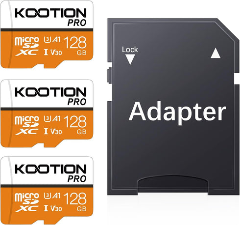 KOOTION 128GB Micro SD Card 3 Pack, UHS-I MicroSDXC for 4K Video Recording, A1, V30, C10 with Adapter