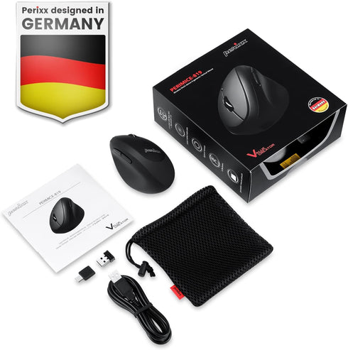 Perixx PERIMICE-819B Bluetooth Portable Vertical Mouse, Wireless 3-in-1 Multi-Device, Silent-Click, Black