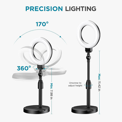 InnoGear 60 10W Desk Ring Light with Stand, LED Overhead Portable Selfie Light Video Conference Lighting with Clip