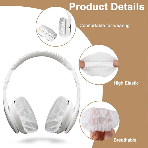 100PCS Disposable Headphone Ear Covers, Sanitary Non-Woven Stretch Earpad Covers Fit for Most on Ear Headphones