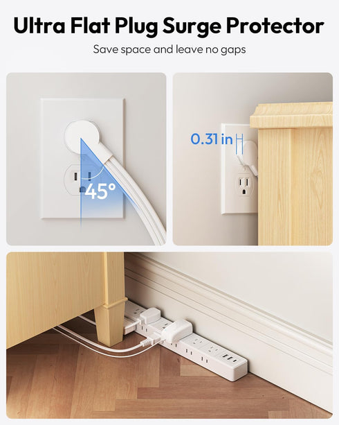 Flat Heavy Duty Extension Cord 15 FT - NTONPOWER Long Surge Protector Power Strip with 12 AC Outlets and 3 USB Ports
