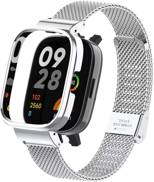 HOPMC Stainless Protective Metal Frame and Steel Mesh Buckle Classic Replacement Band For Redmi Watch 3 Strap