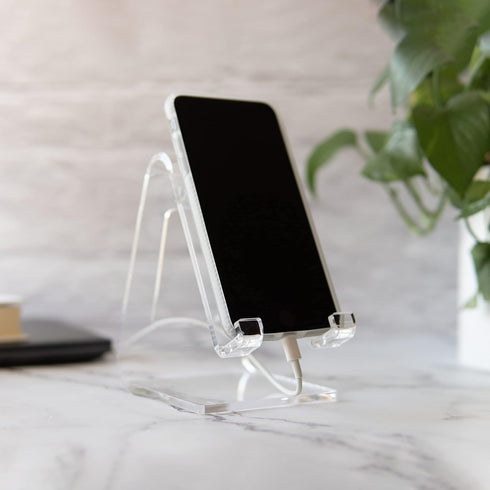 Phone Stand for Office Desk Clear Acrylic Compatible with Loopycases, Popsockets, Kindle, iPhone, Samsung