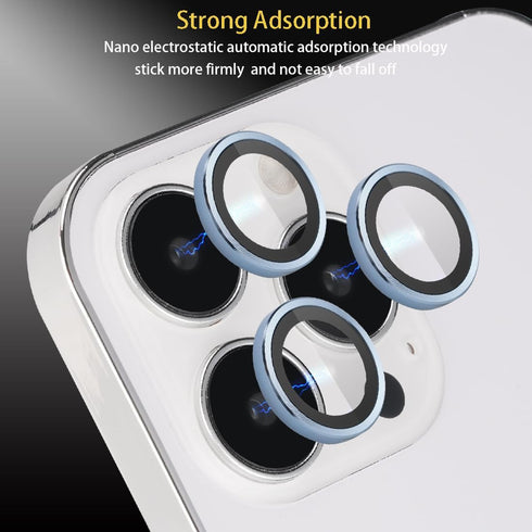 Camera Lens Protector for iPhone 13 Pro & Pro Max, Tempered Glass with Aluminum Alloy Ring Cover - Blue