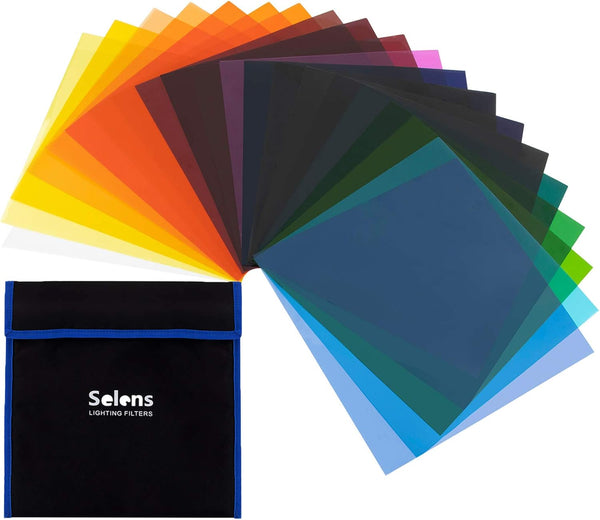 Selens 20pcs Color Gel Filter for Lighting Effect, 10x10 Inches Photography Color Correction Kit, 20 Assorted Colors