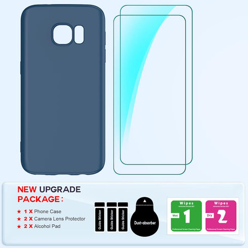 LeYi Samsung S7 Case with 2 Pack Tempered Glass Screen Protector, Liquid Silicone Slim Rubber Cover, Blue