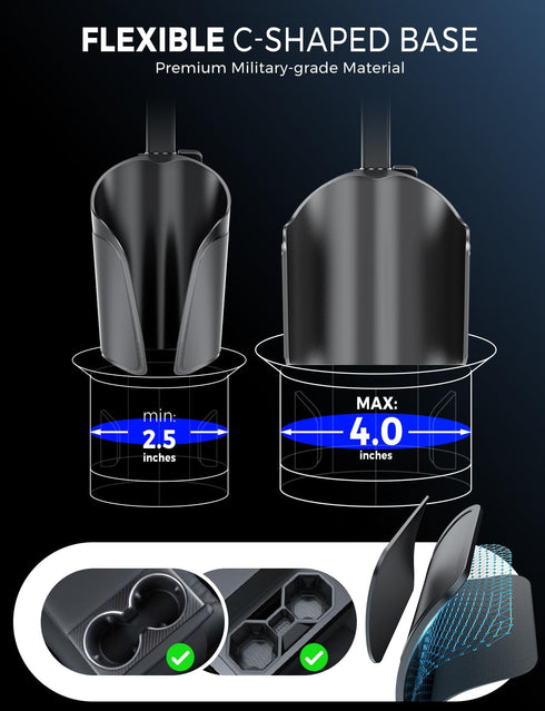 eSamcore (2.5"-4") 360 0.8" 4.7"7" Cup Holder Phone Holder, Unobstructed Cup Holder Phone Mount for Your Car Cupholder