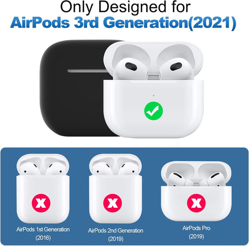 ATUAT Compatible with AirPods 3 Case, Protective Silicone Cover for 3rd Generation Case 2021, Wireless Charging - Black