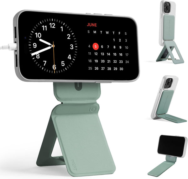 MOFT Phone Tripod Stand for iPhone 16/15/14/13/12 Series, Strong Magnets, Angle Adjustment, MagSafe Compatible, Seafoam