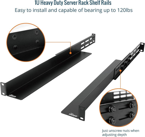 Tecmojo 1U Rails,4-Post 20.9"-32" Universal Rack Mount Server Rack Shelf Rail with Adjustable Depth Fit for Non-Rack
