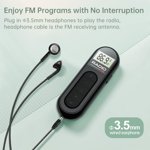 FM Radio, Rechargeable Portable Pocket Transistor Radio with Best Reception, LCD Digital Tuning, Black